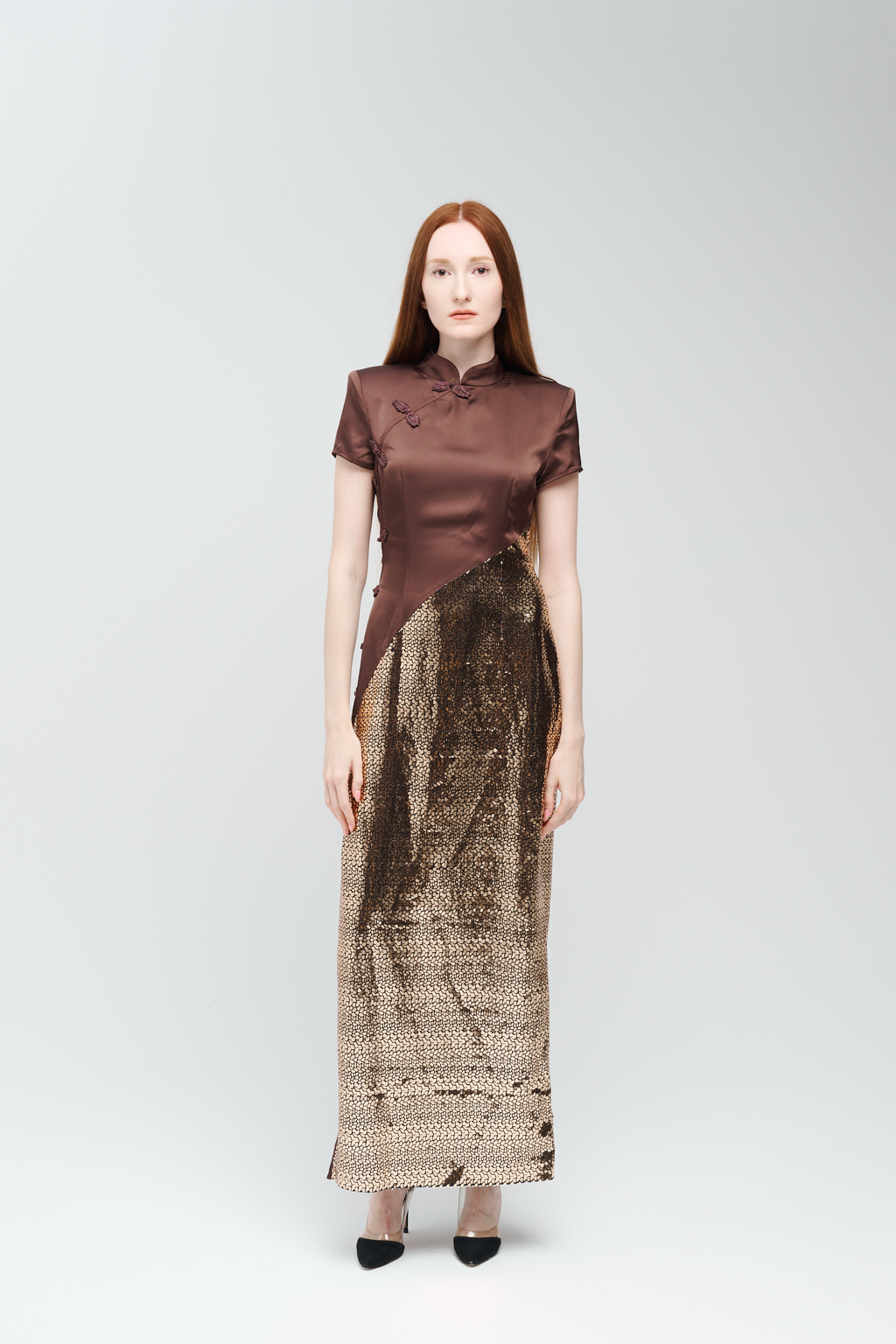 Satin and Sequin Evening Gown