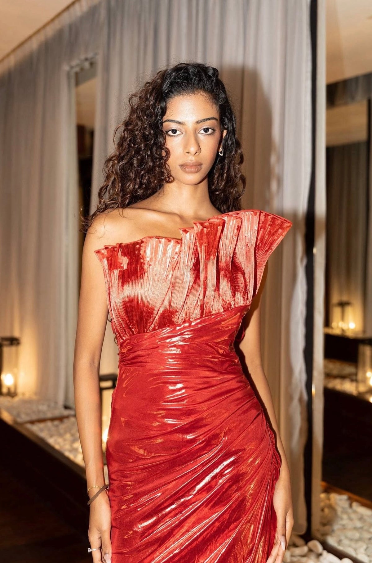 Metallic Red Evening Gown