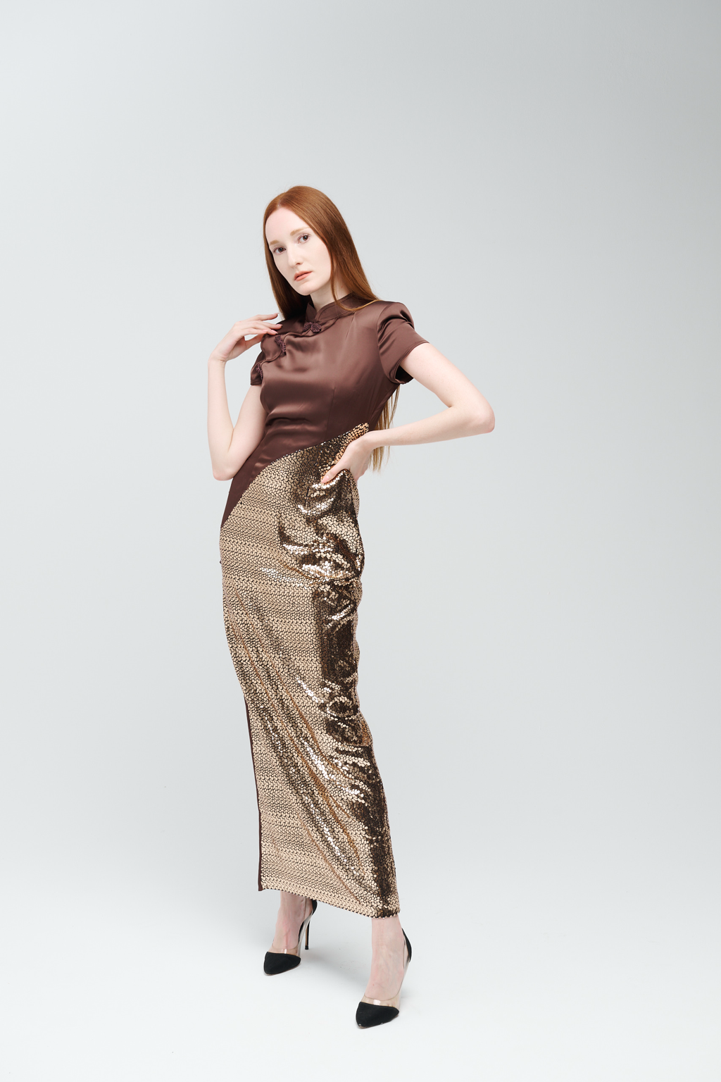 Satin and Sequin Evening Gown