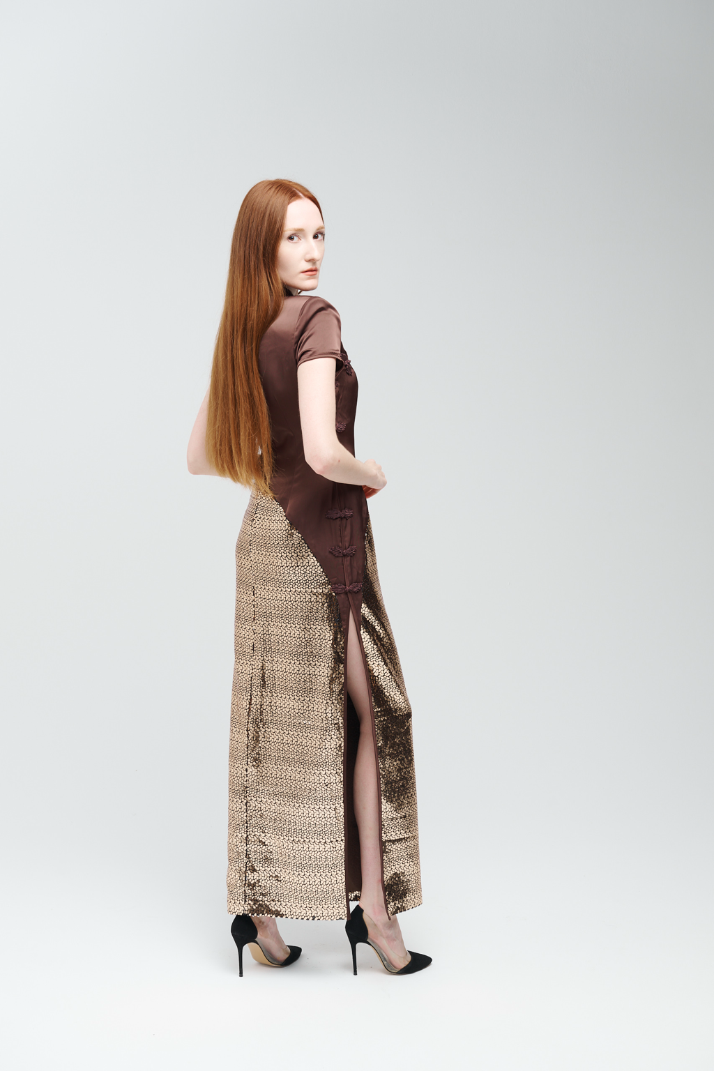 Satin and Sequin Evening Gown
