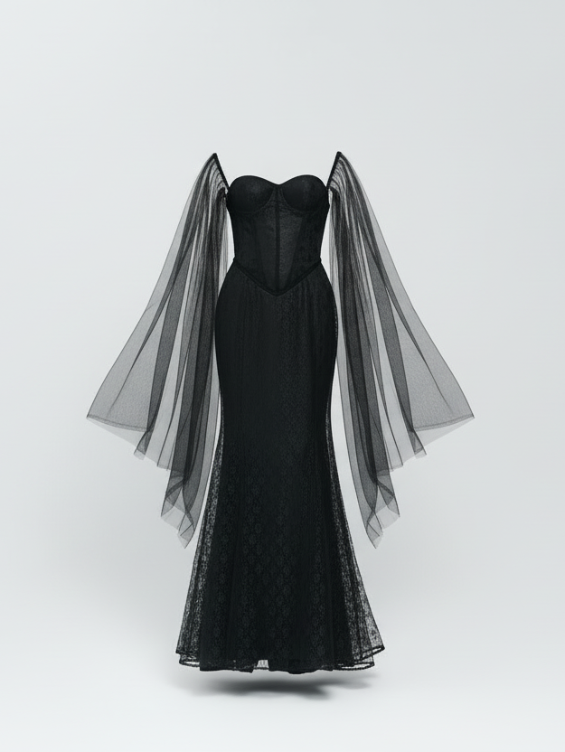 Draped Tulle Corset Evening Gown