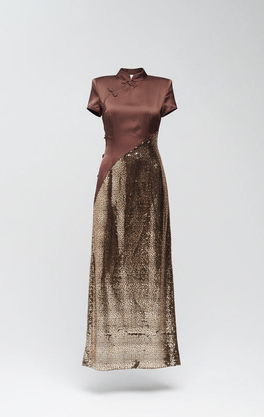 Asymmetric Qipao with Mandarin Collar