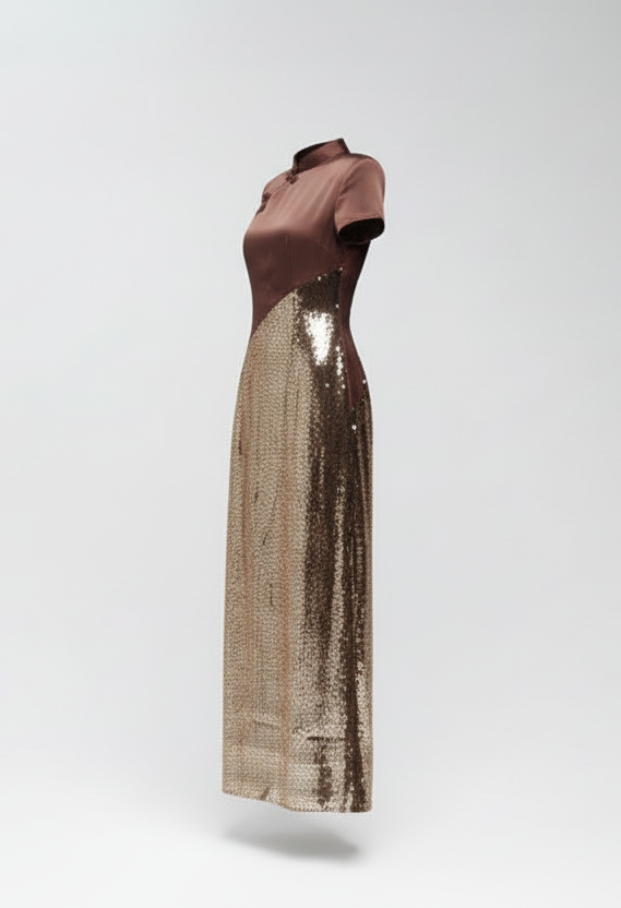 Asymmetric Qipao with Mandarin Collar