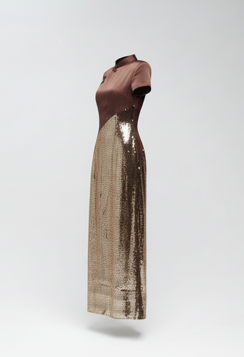 Asymmetric Qipao with Mandarin Collar