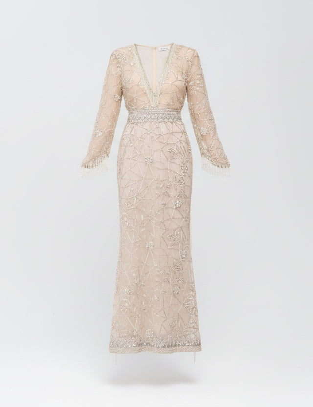 Embroidered Sheer Evening Gown