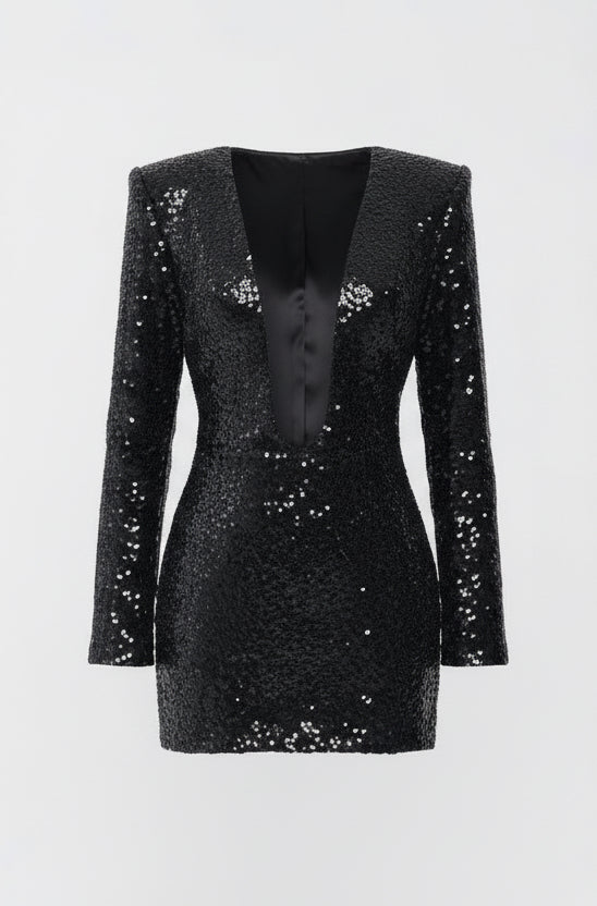 Black Sequin Cut-Out Mini Dress
