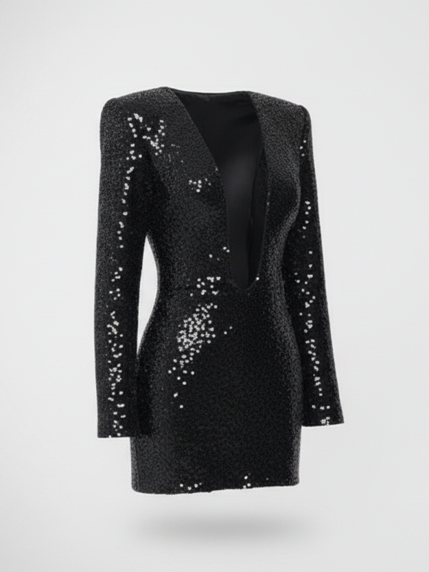 Black Sequin Cut-Out Mini Dress