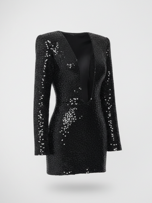 Black Sequin Cut-Out Mini Dress